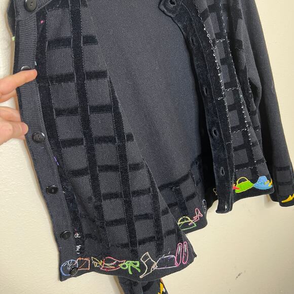 Just B Black Velour Decorative Sweater Cardigan XL - Picture 5 of 9